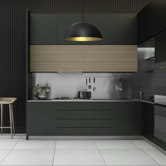 Rackhams Beta Hand Made Designer Pendant Lamp 45cm 1xE27 In Matt Black With Gold Interior - image 1