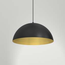 Rackhams Beta Hand Made Designer Pendant Lamp 45cm 1xE27 In Matt Black With Gold Interior - thumbnail 3