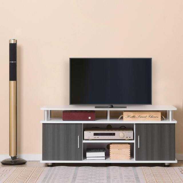 Rackhams TV Cabinet Stand Entertainment Center Media Console Storage Grey, White - image 1