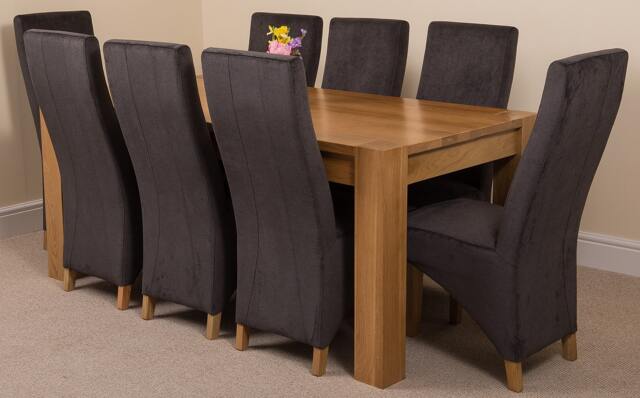 Rackhams Kuba Large Oak Dining Table with Lola Fabric Chairs - 8 chairs - Black - image 1