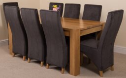 Rackhams Kuba Large Oak Dining Table with Lola Fabric Chairs - 8 chairs - Black - thumbnail 3