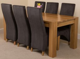 Rackhams Kuba Large Oak Dining Table with Lola Fabric Chairs - 8 chairs - Black - thumbnail 2