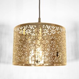 Rackhams Marrakech Designed Shiny Gold Metal Pendant Light Shade with Floral Decoration - thumbnail 2