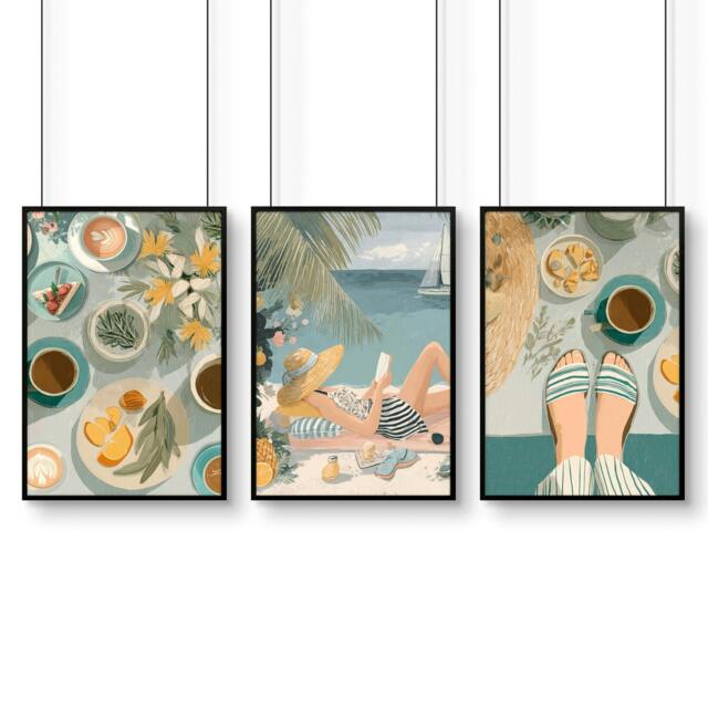 Rackhams Extra Large Pictures For Living Room - Set of 3 Italian Lifestyle Wall art Prints - 20 x 30 in / 50 x 76 cm - Satin Photo paper 280 gsm - Black Frame - image 1