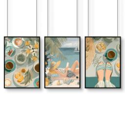 Rackhams Extra Large Pictures For Living Room - Set of 3 Italian Lifestyle Wall art Prints - 20 x 30 in / 50 x 76 cm - Satin Photo paper 280 gsm - Black Frame - thumbnail 1