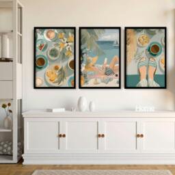 Rackhams Extra Large Pictures For Living Room - Set of 3 Italian Lifestyle Wall art Prints - 20 x 30 in / 50 x 76 cm - Satin Photo paper 280 gsm - Black Frame - thumbnail 6
