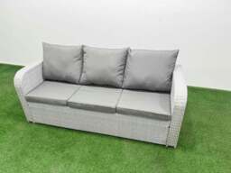 Rackhams PE Rattan Lounge Sofa Set 10 Seater Outdoor Garden Furniture Set with Dining Table 3 Seater Sofa 2 Big Footstools Light Grey - thumbnail 3