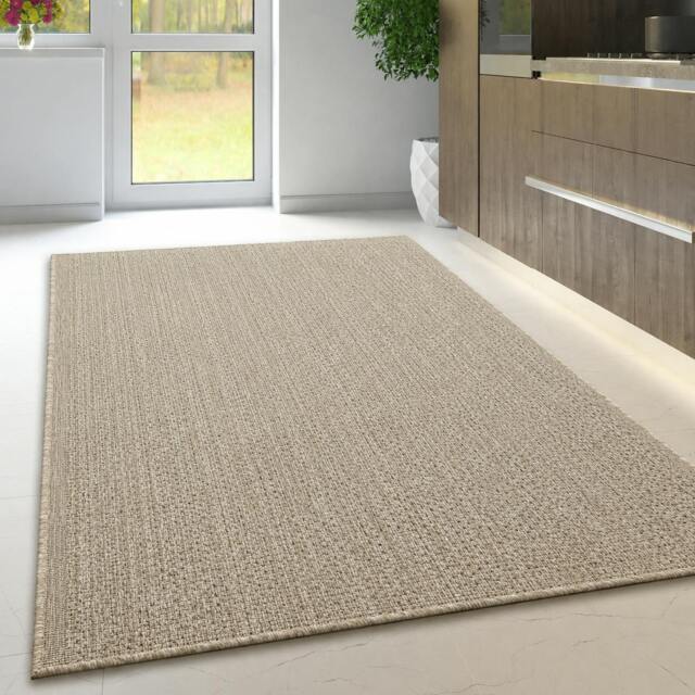 "Rackhams Non-Slip Beige Rug Plain Solid Design Flat Weave Kitchen Dining Room Living Room Area Mat - 80x250cm (2'8""x8'2"")" - image 1