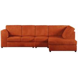 Rackhams Luxor Full Cord Fabric 5 Seater Corner Sofa Full Back - Orange - Right Hand Facing - thumbnail 1