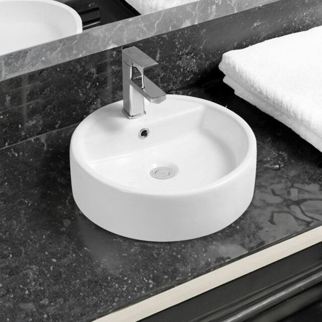 Rackhams 7465 Ceramic All-in-One Thick-Edge Countertop Basin - White - Ceramic - One Size - image 1