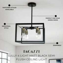 Rackhams Sully 4 Light Matt Black Semi Flush Ceiling Light - thumbnail 3