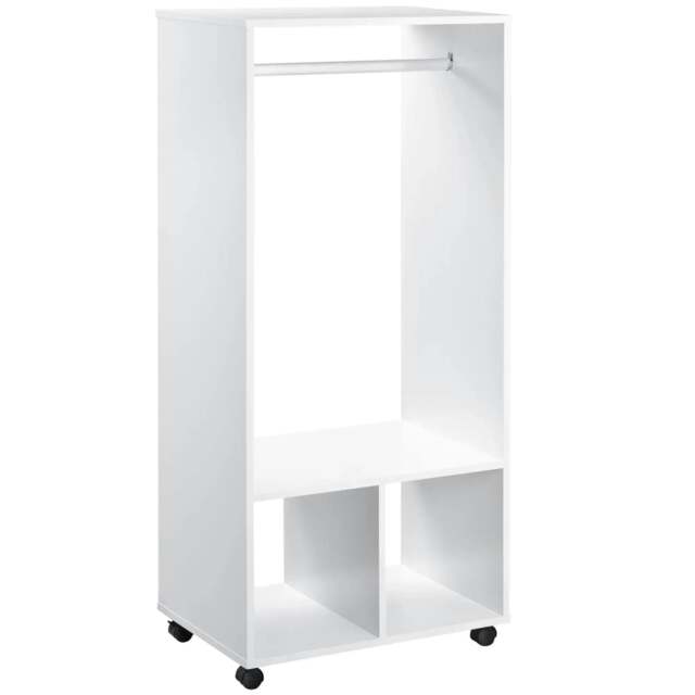 Rackhams Open Wardrobe on Wheels, Bedroom Wardrobe with Clothes Hanging Rail, 2 Storage Shelves, Mobile Garment Rack for Cloakroom, Hallway, White - image 1