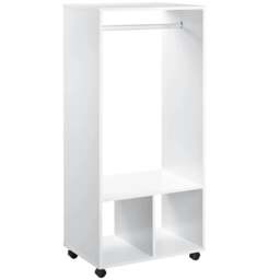 Rackhams Open Wardrobe on Wheels, Bedroom Wardrobe with Clothes Hanging Rail, 2 Storage Shelves, Mobile Garment Rack for Cloakroom, Hallway, White - thumbnail 1
