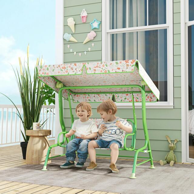 Rackhams Kids Garden Swing Chair, Swing Seat with Adjustable Canopy, Green - image 1
