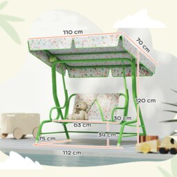 Rackhams Kids Garden Swing Chair, Swing Seat with Adjustable Canopy, Green - thumbnail 3
