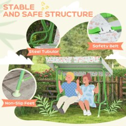 Rackhams Kids Garden Swing Chair, Swing Seat with Adjustable Canopy, Green - thumbnail 4