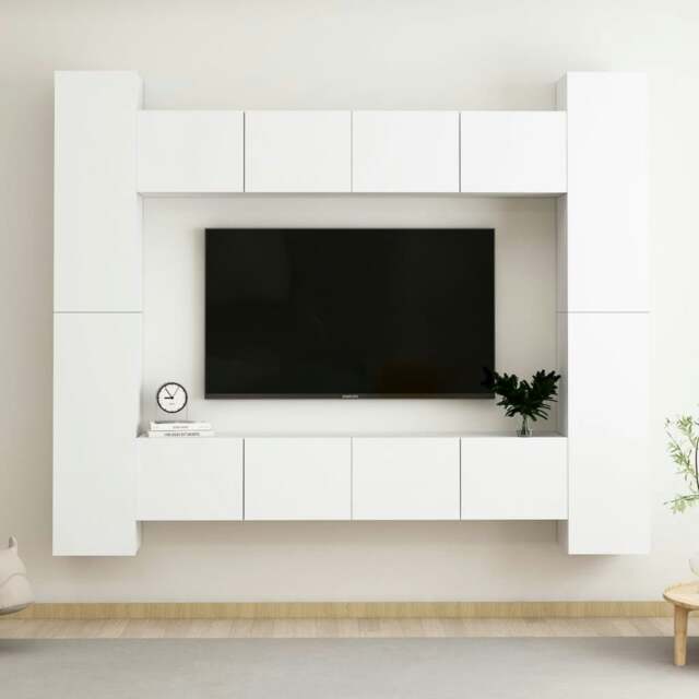 Rackhams 8 Piece TV Cabinet Set White Engineered Wood