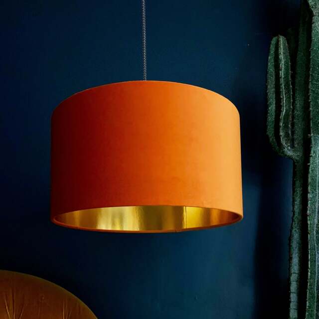 "Rackhams Rust Velvet Lampshade With Gold Lining - 60cm Diameter x 30cm Height / (24"" x 12"")" - image 1