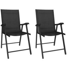 Rackhams Folding Garden Chairs Set with High Back, Armrests - Black - 2 - thumbnail 3