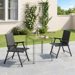 Rackhams Folding Garden Chairs Set with High Back, Armrests - Black - 2