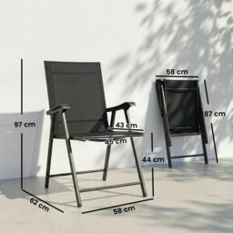 Rackhams Folding Garden Chairs Set with High Back, Armrests - Black - 2 - thumbnail 4