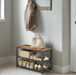 Rackhams Industrial Style Shoe Bench with 2 Shelves and Steel Structure - thumbnail 1