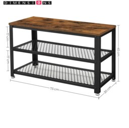 Rackhams Industrial Style Shoe Bench with 2 Shelves and Steel Structure - thumbnail 3