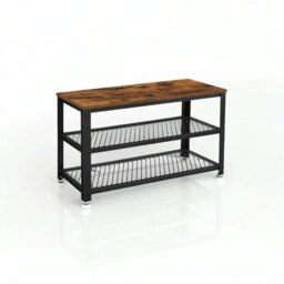 Rackhams Industrial Style Shoe Bench with 2 Shelves and Steel Structure - thumbnail 6