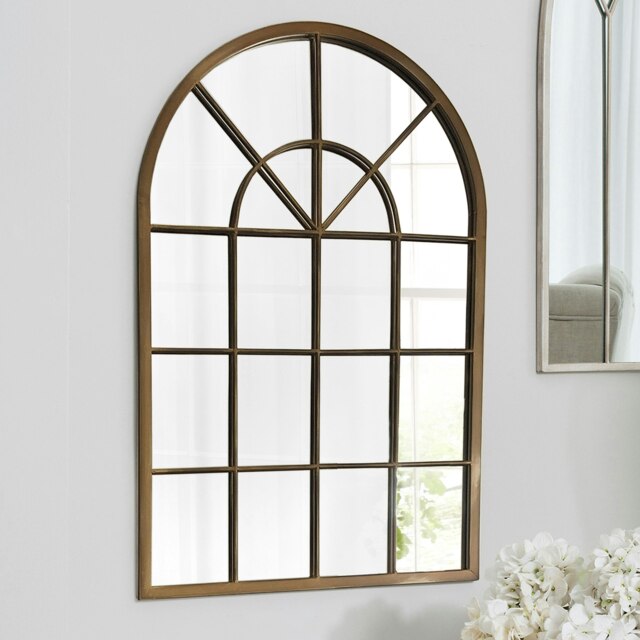 Rackhams Kelford Arched Metal Window Mirror Bronze - 60cm x 90cm - Bronze - image 1