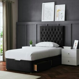 Rackhams Seraphine Divan Bed with Upholstered Headboard - Two Drawers - Black - Single - thumbnail 4