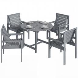 Rackhams Garden Dining Set, Round Table and Chairs w/ Parasol Hole - Fir Wood - Table and 4 chairs - Grey Embossed Finish - thumbnail 2