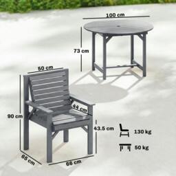 Rackhams Garden Dining Set, Round Table and Chairs w/ Parasol Hole - Fir Wood - Table and 4 chairs - Grey Embossed Finish - thumbnail 3