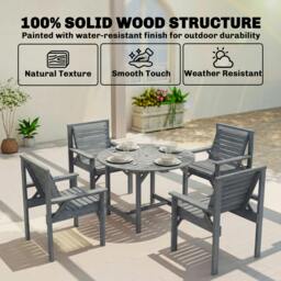 Rackhams Garden Dining Set, Round Table and Chairs w/ Parasol Hole - Fir Wood - Table and 4 chairs - Grey Embossed Finish - thumbnail 4