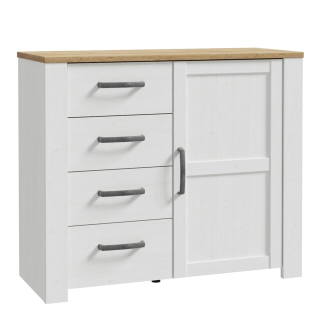 Rackhams Bohol 1 Door 4 Drawer Chest in Riviera Oak/White - Oak & White - Matt - Melamine - image 1