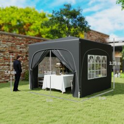 Rackhams 3 x 3(m) UPF50+ Pop Up Gazebo with Sides and Carry Bag, Black - Sand - thumbnail 6