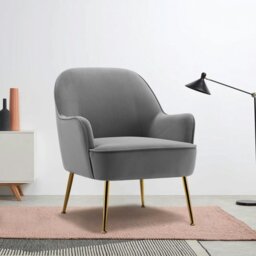 Rackhams 2ft Leisure Velvet Armchair with Gold-Plated Metal Legs - Light Grey