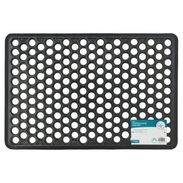Rackhams Honeycomb Outdoor Rubber Ring Entrance Floor Door Mat 40x60cm, Black - image 1