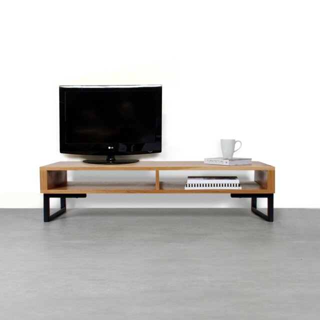 "Rackhams Darwen Solid Wood TV Stand on Minimalist Square Legs - Medium 120cm (47"") - Oak - 25cm (10"") Square Legs" - image 1