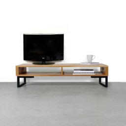 "Rackhams Darwen Solid Wood TV Stand on Minimalist Square Legs - Medium 120cm (47"") - Oak - 25cm (10"") Square Legs" - thumbnail 1