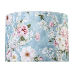 Rackhams Vintage Chic Sky Blue Velvet Lamp Shade with Pink and White Flowers - thumbnail 4