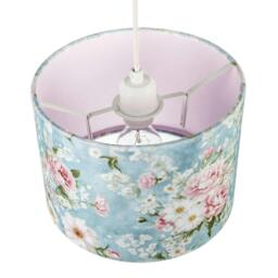 Rackhams Vintage Chic Sky Blue Velvet Lamp Shade with Pink and White Flowers - thumbnail 3