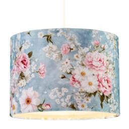 Rackhams Vintage Chic Sky Blue Velvet Lamp Shade with Pink and White Flowers - thumbnail 2