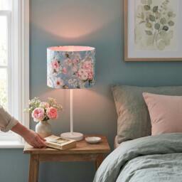 Rackhams Vintage Chic Sky Blue Velvet Lamp Shade with Pink and White Flowers - thumbnail 6