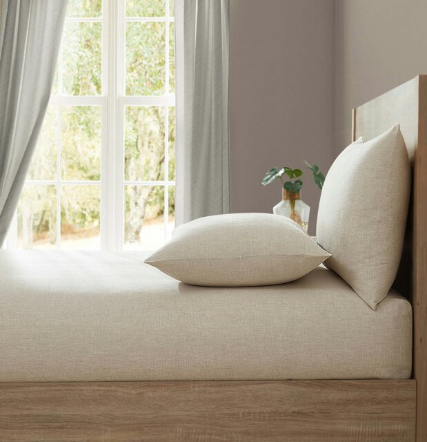 Rackhams 'Pure Washed Linen' Fitted Sheet - Beige - Single - image 1