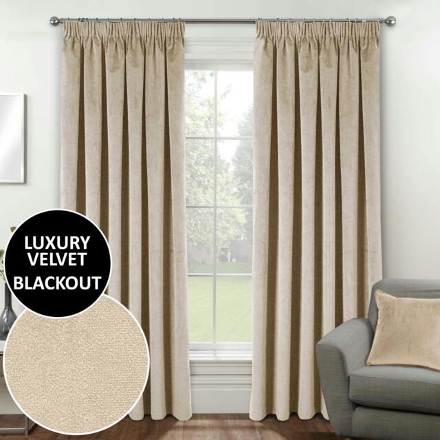 "Rackhams Cream 100% Blackout Luxury Supersoft Velvet Thermal Tape Top Curtains for Living Room & Bedrooms - 46"" (117cm) Width x 54"" (137cm) Drop" - image 1
