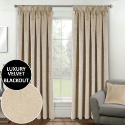 "Rackhams Cream 100% Blackout Luxury Supersoft Velvet Thermal Tape Top Curtains for Living Room & Bedrooms - 46"" (117cm) Width x 54"" (137cm) Drop"