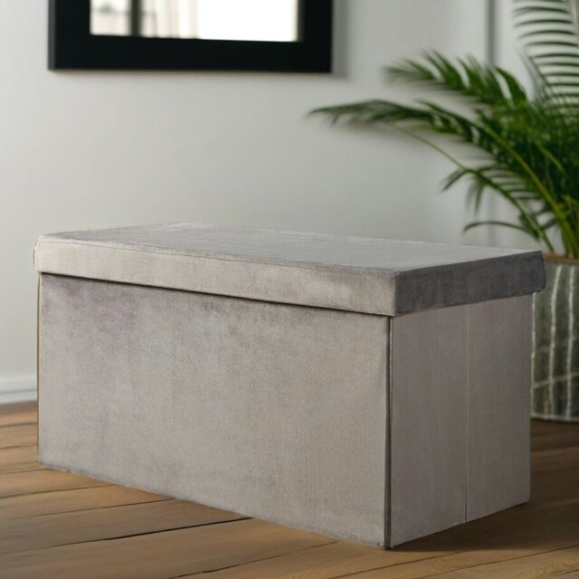Rackhams Ottoman Storage Box Foldable Grey Velvet - image 1