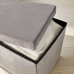 Rackhams Ottoman Storage Box Foldable Grey Velvet - thumbnail 4