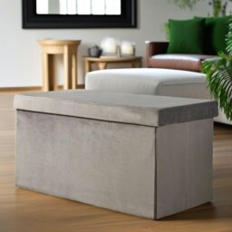 Rackhams Ottoman Storage Box Foldable Grey Velvet - thumbnail 2