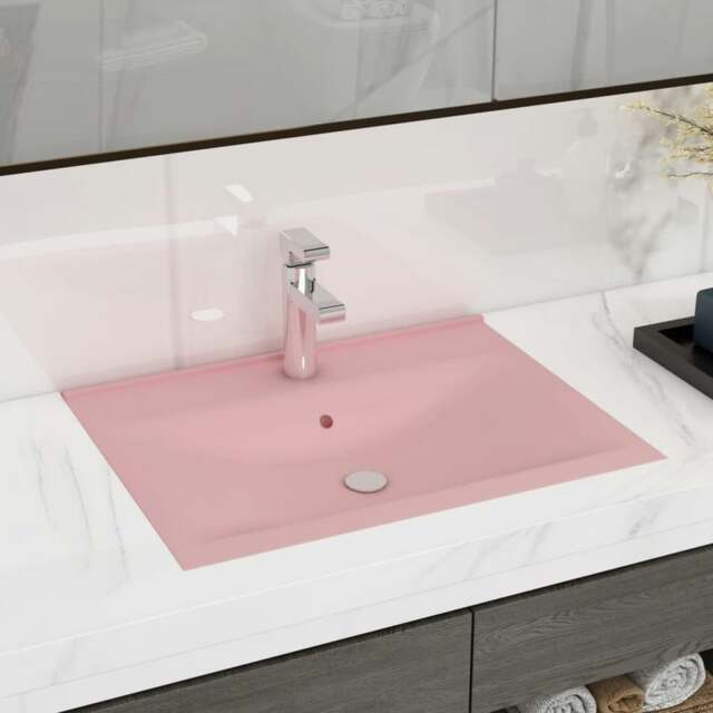 Rackhams Luxury Basin with Faucet Hole Matt Pink 60x46 cm Ceramic